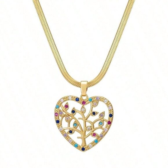 18K Gold Plated Tree Of Life Heart Gold Stainless Steel Necklace - Picture 3 of 3